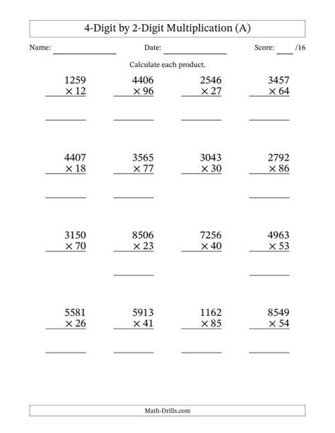 multiplication 4-digit by 1-digit|Multiplying 4 Digit Numbers by 2 Digit Numbers Worksheet .